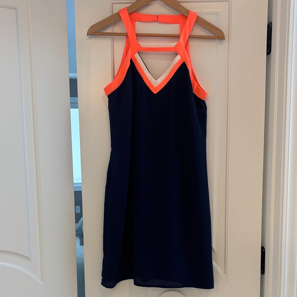 Skies Are Blue Dark Blue and Bright Orange Mini Dress